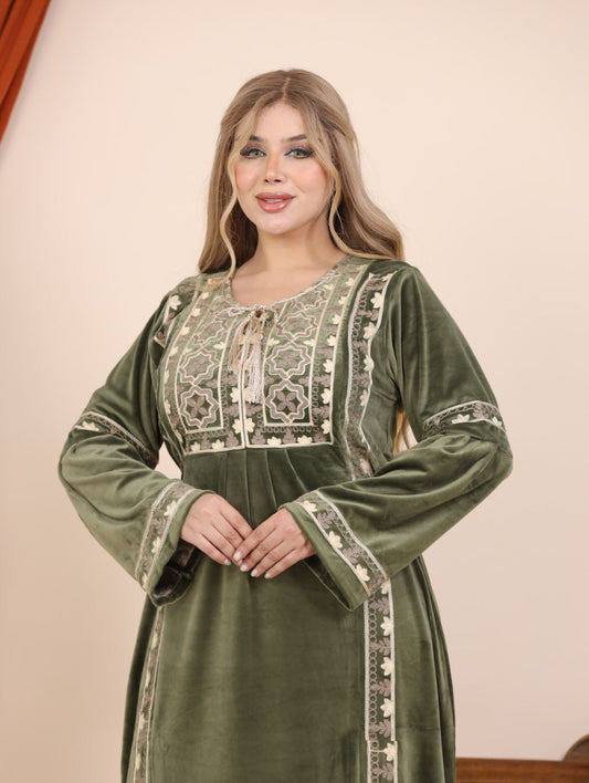 Embroidered velvet abaya
