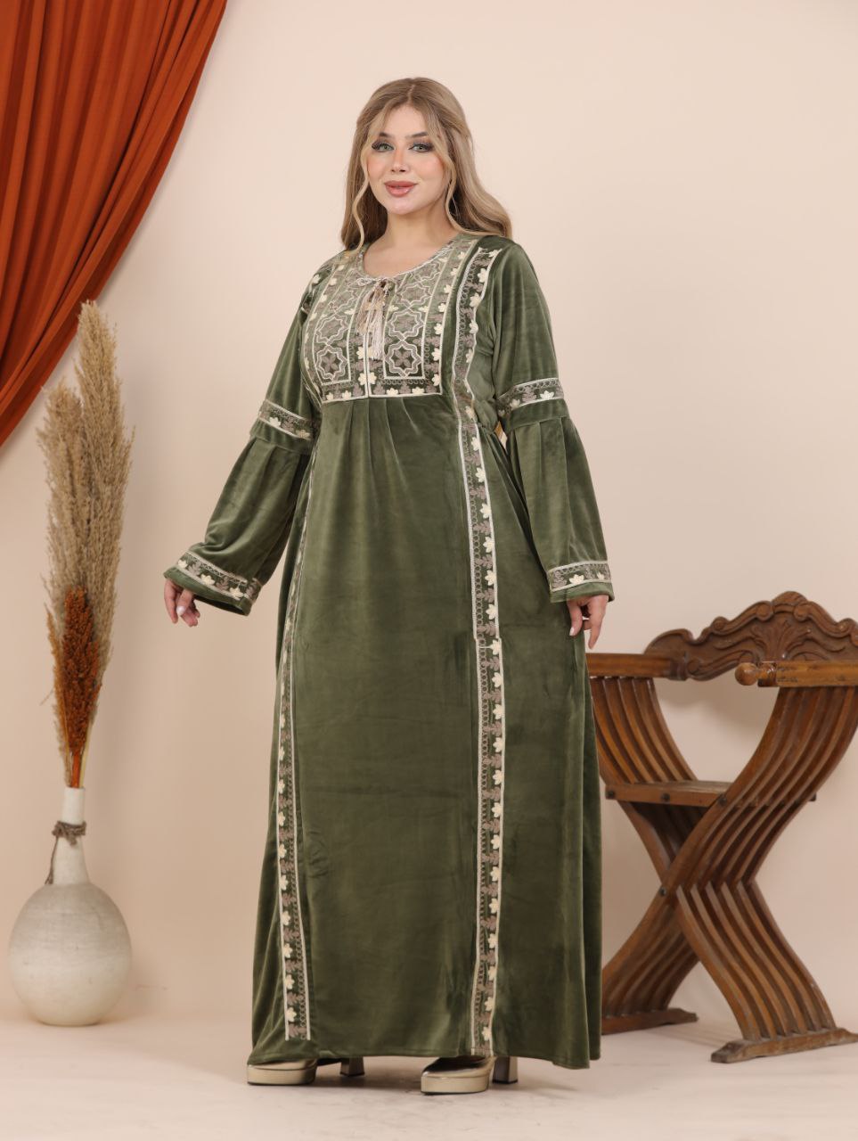 Embroidered velvet abaya