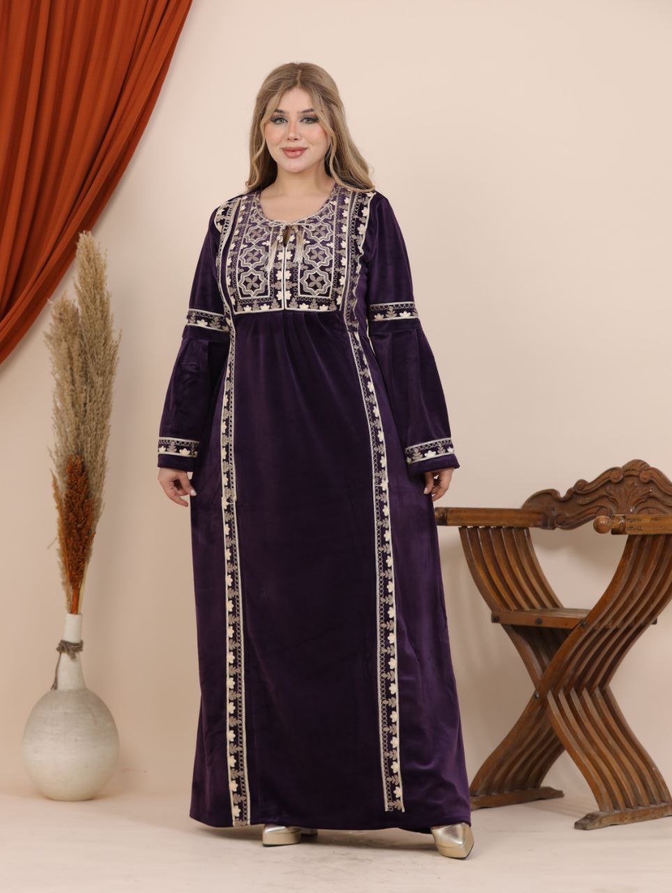 Embroidered velvet abaya