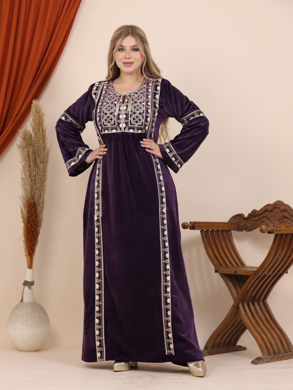 Embroidered velvet abaya