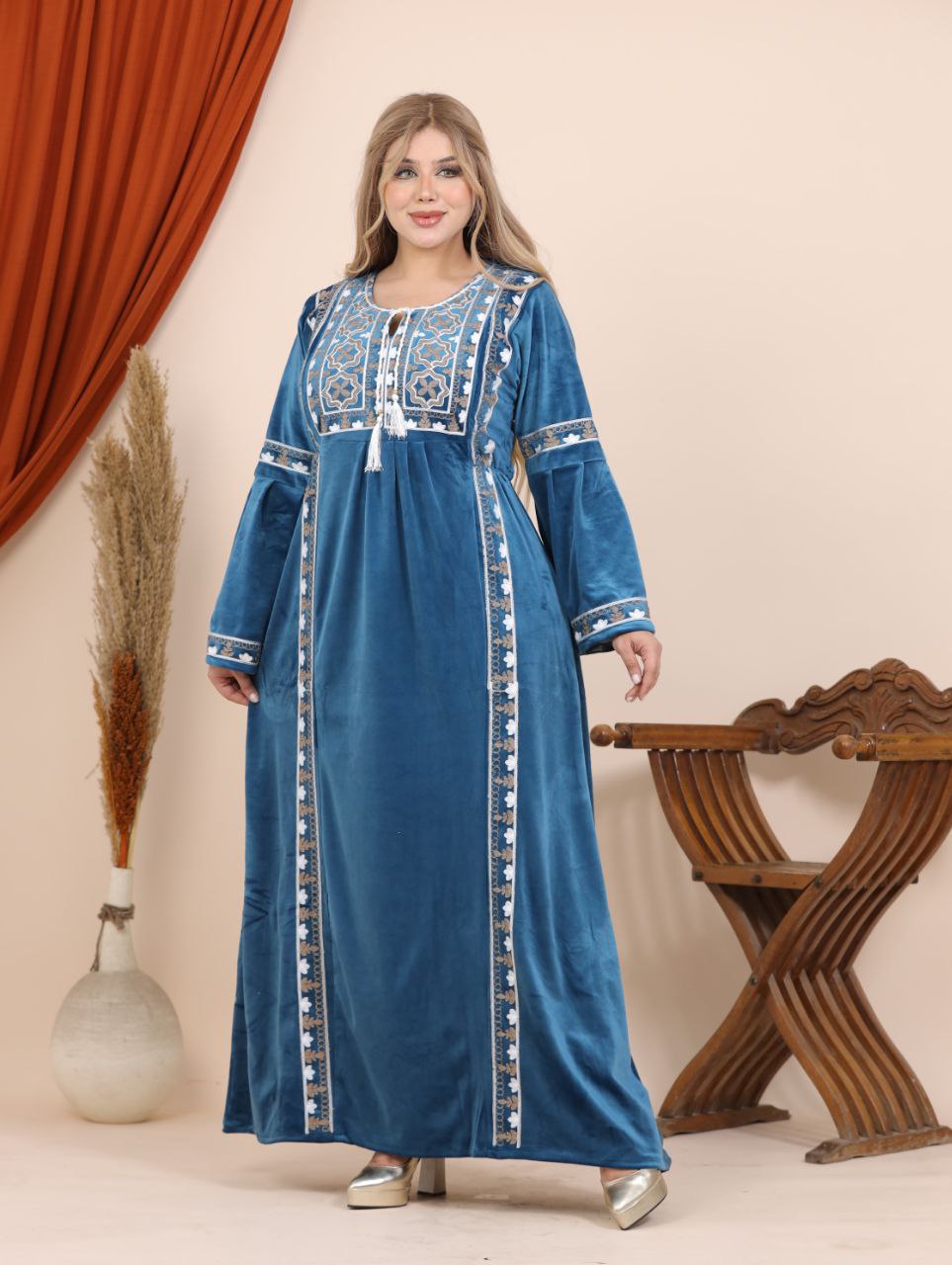 Embroidered velvet abaya