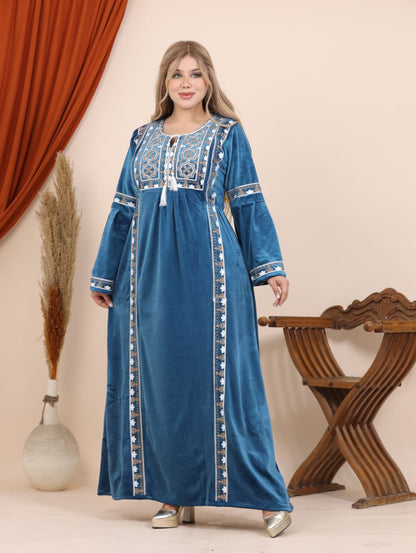 Embroidered velvet abaya