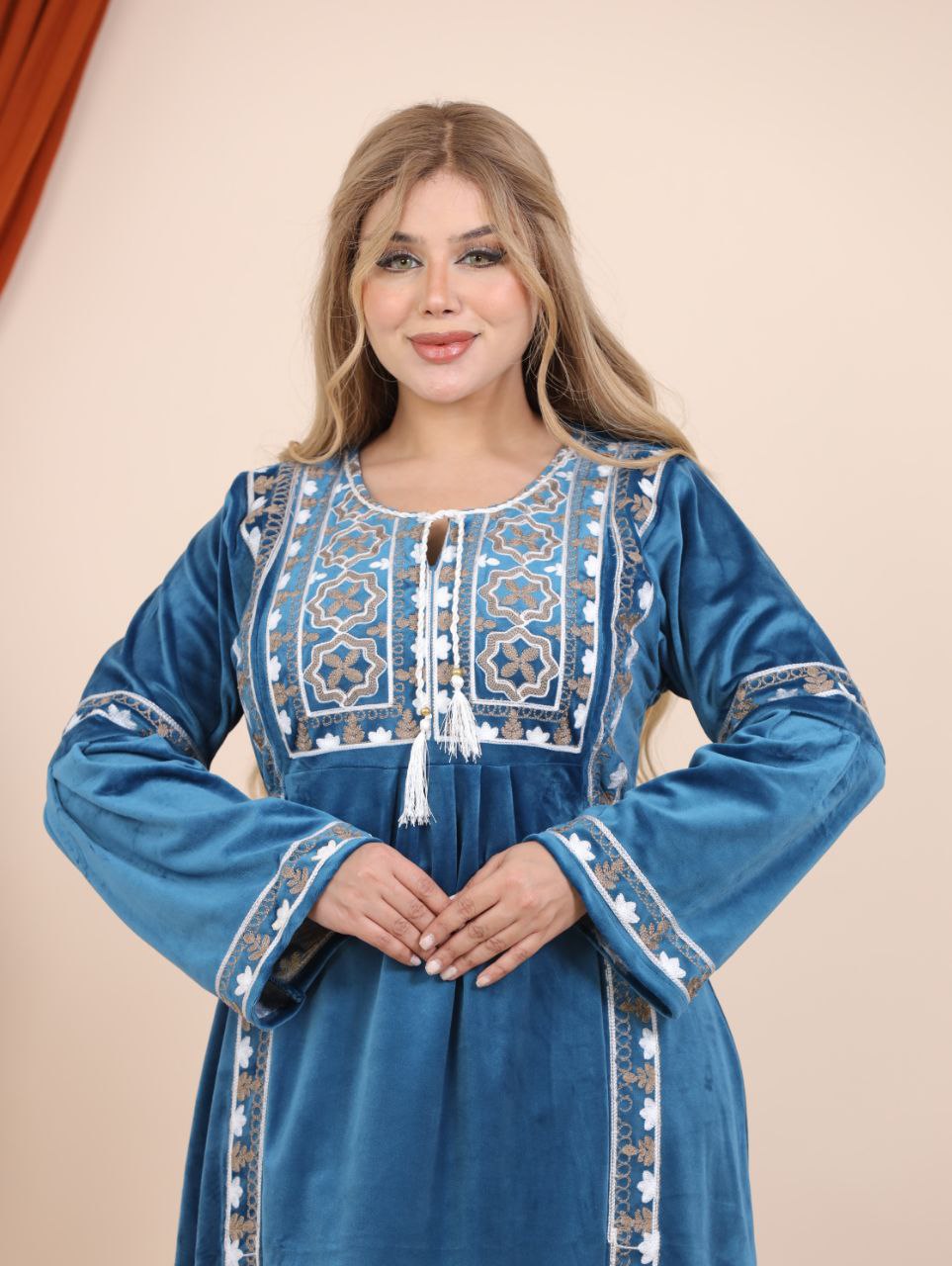 Embroidered velvet abaya