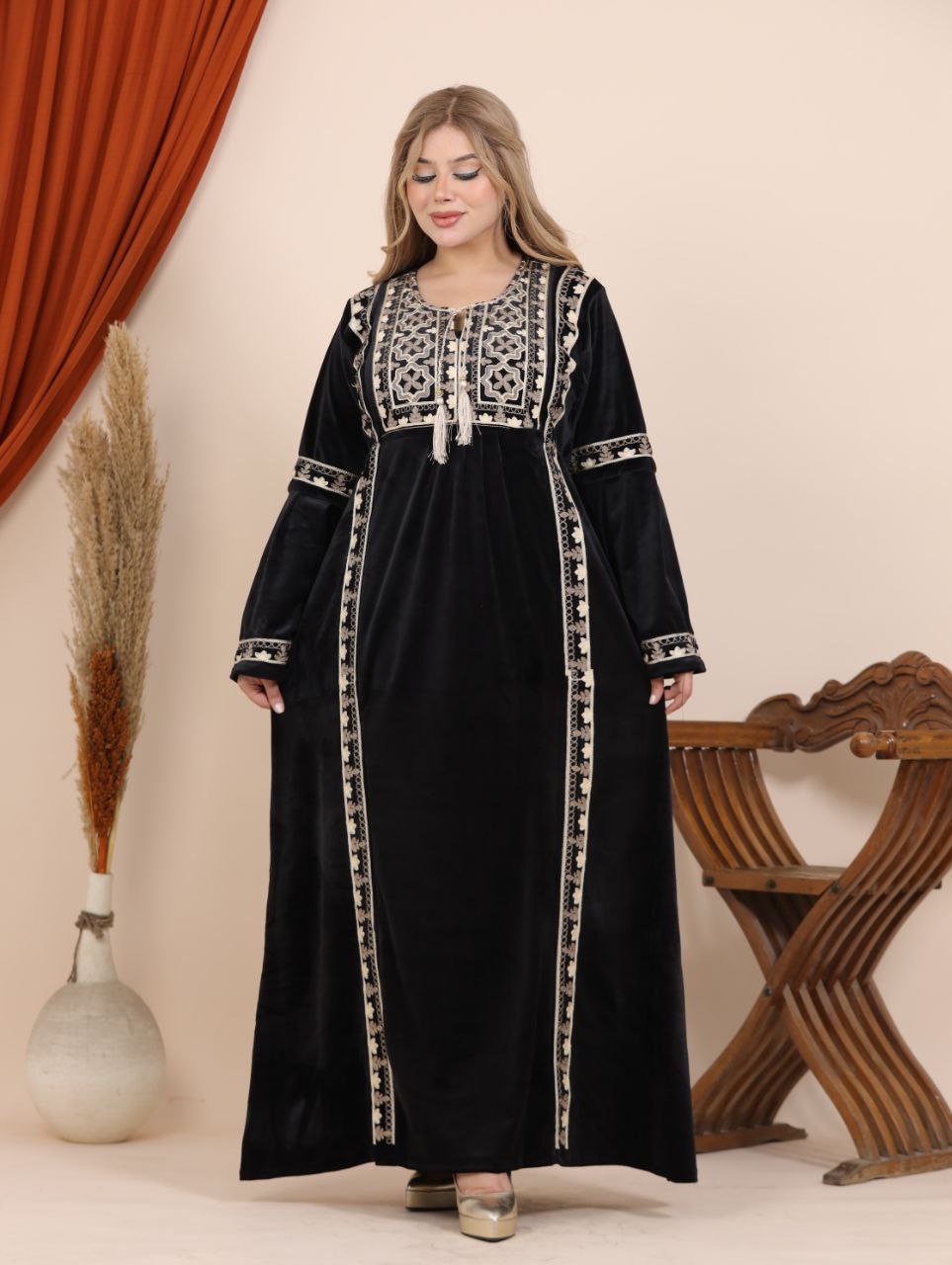 Embroidered velvet abaya