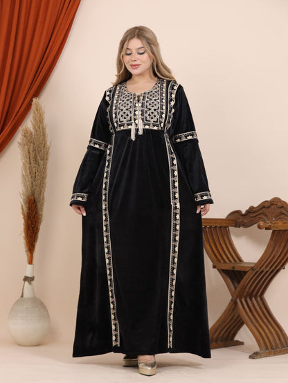 Embroidered velvet abaya