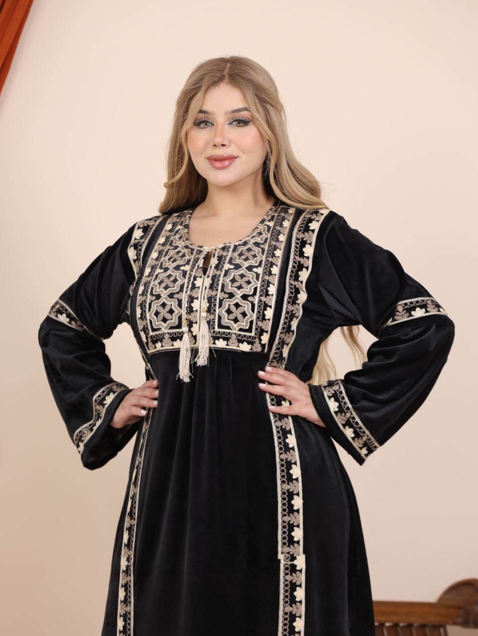 Embroidered velvet abaya