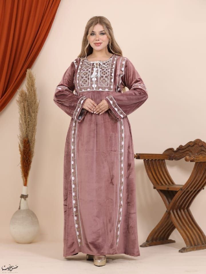 Embroidered velvet abaya