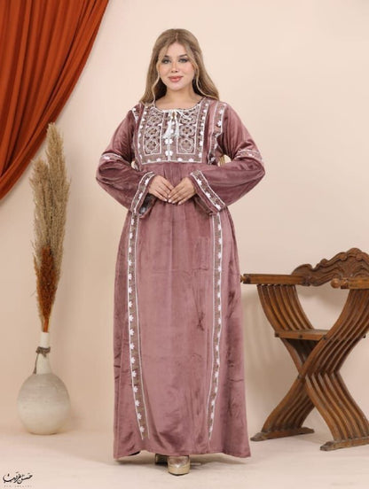 Embroidered velvet abaya