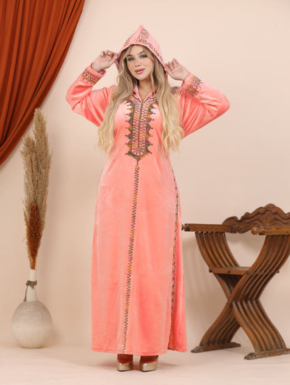 Velvet abaya embroidered with a hood