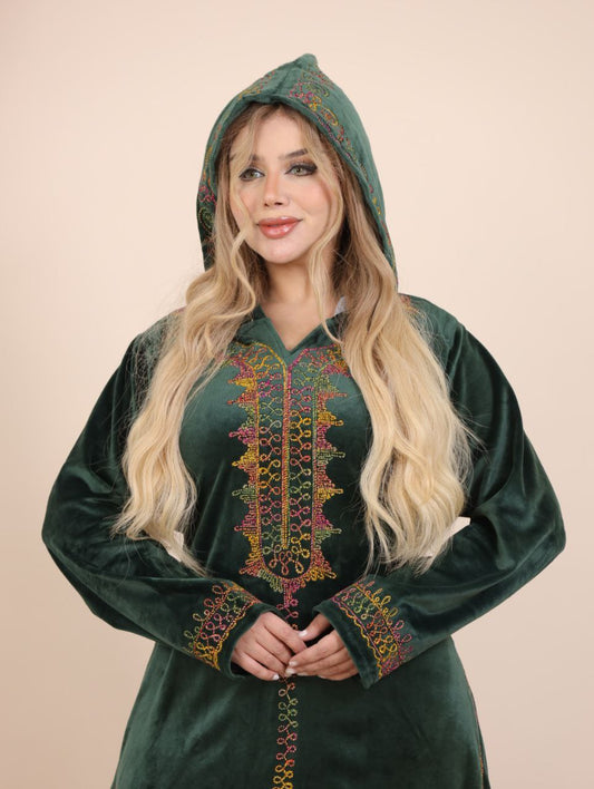 Velvet abaya embroidered with a hood
